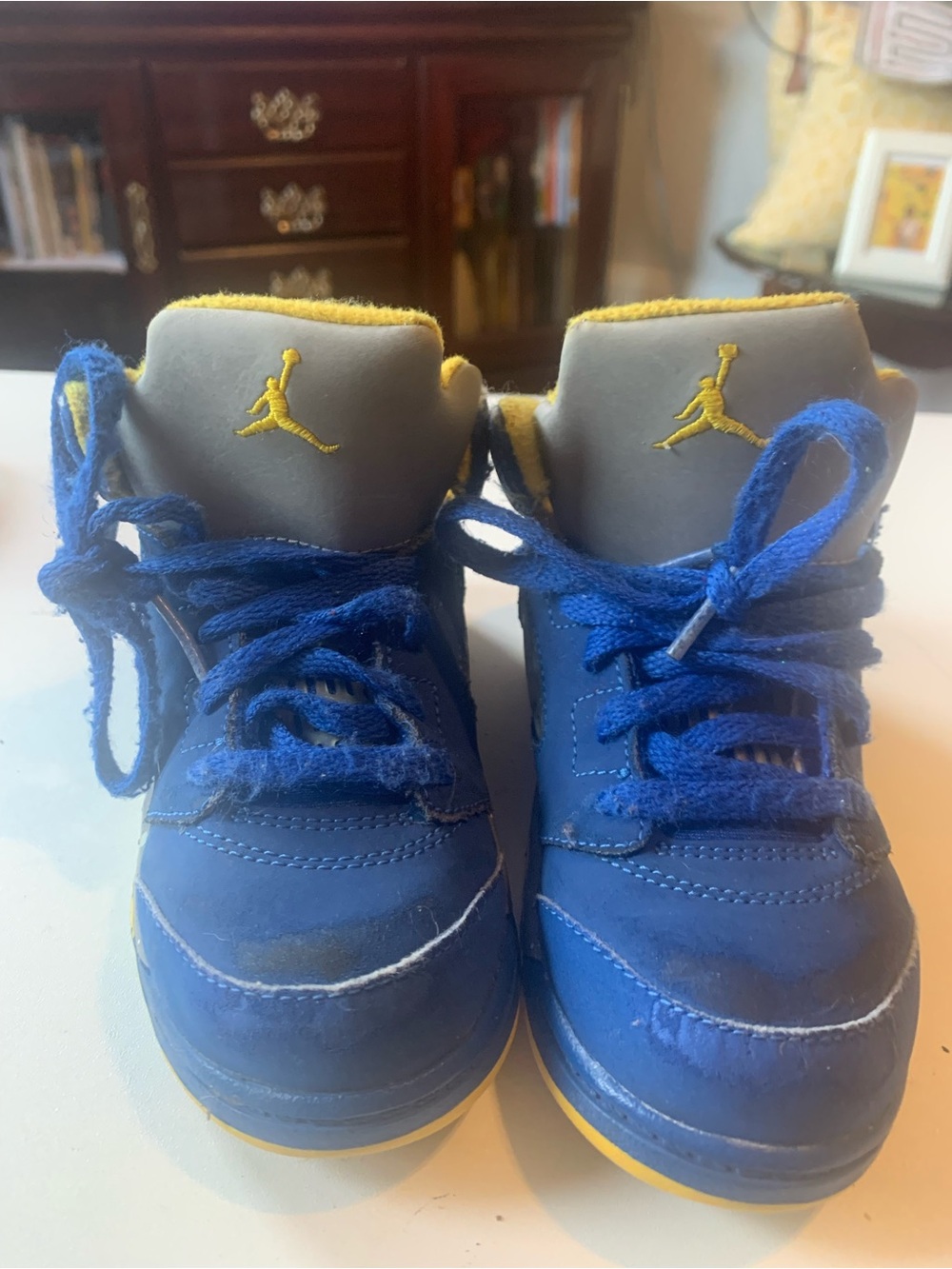 Nike Kids Royal Blue and Yellow Air Jordan High-Top Sneakers